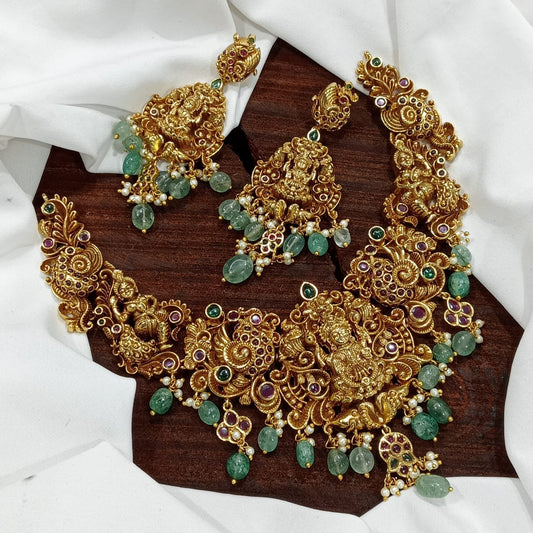 Nakshi work with AD Stones Bridal Necklace