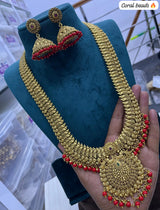 Nakshi work with Kempu Stones Haram (Coral Beads Hangings)