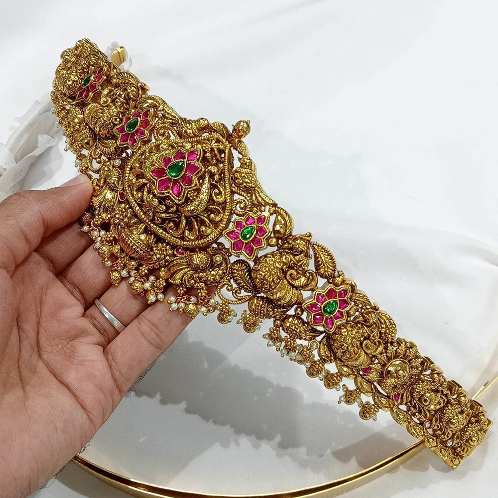 Nakshi Work with Jadau Kundan Stones Bridal Hip Belt (Gold Replica) - Nakshatra Jewels