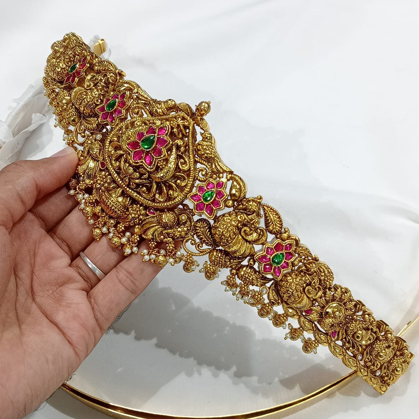 Nakshi Work with Jadau Kundan Stones Bridal Hip Belt (Gold Replica)