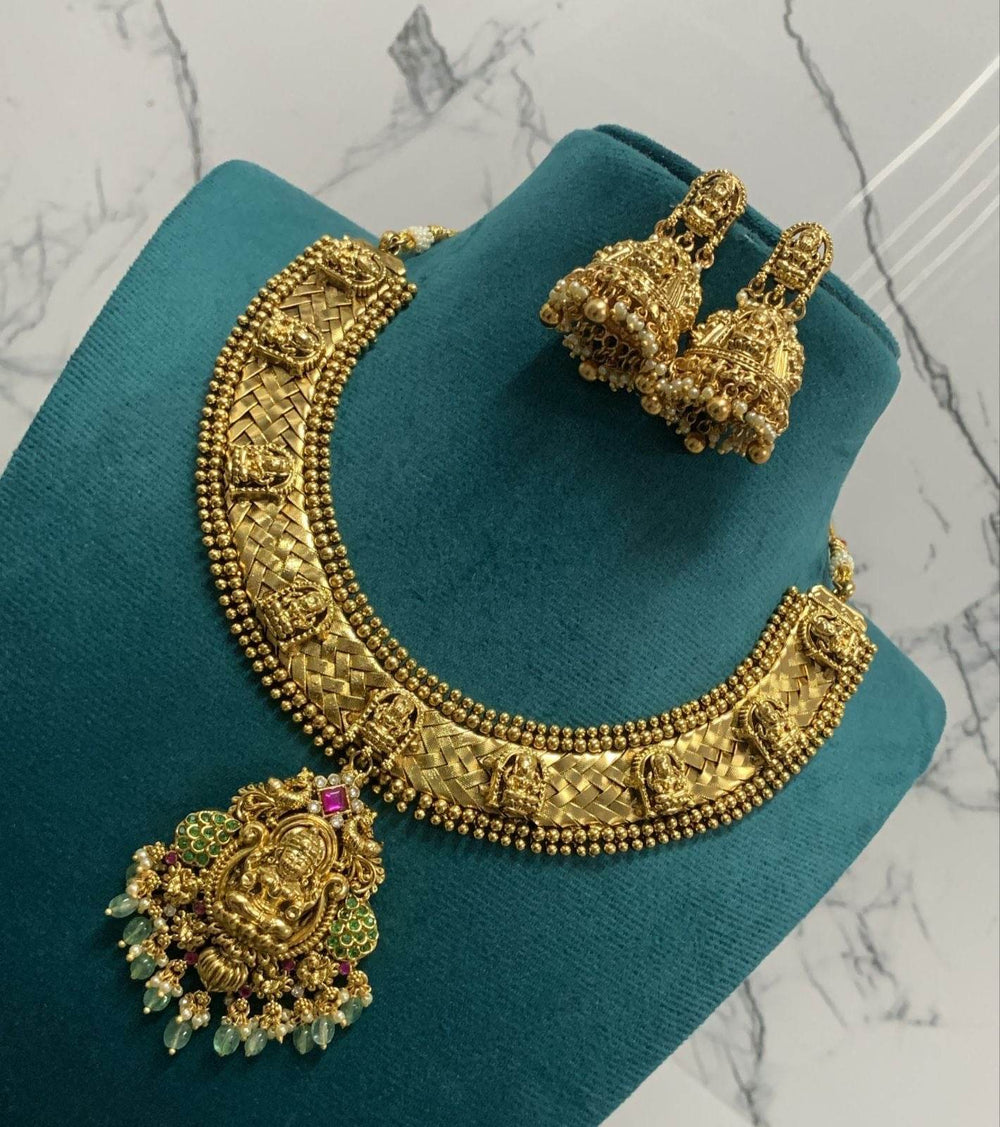 Nakshi Work with AD Stones Bridal Necklace - Nakshatra Jewels