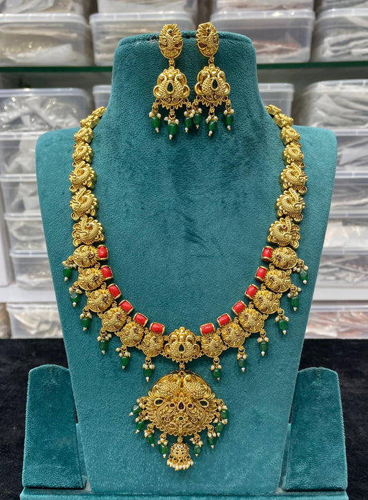 Nakshi Work with AD & Coral Studded Haram