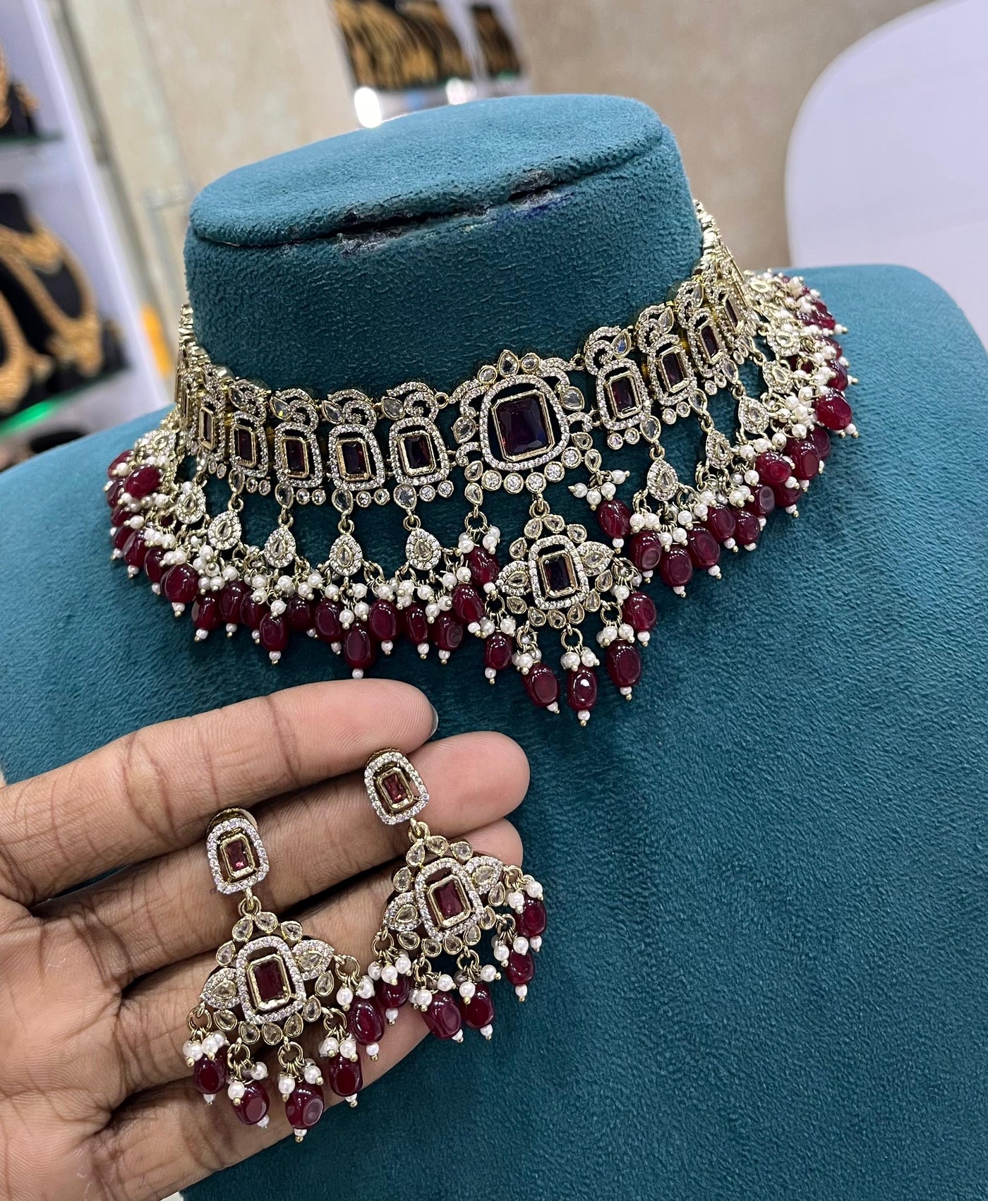 Victorian Polish with AD & Mossianite Stones Bridal Choker