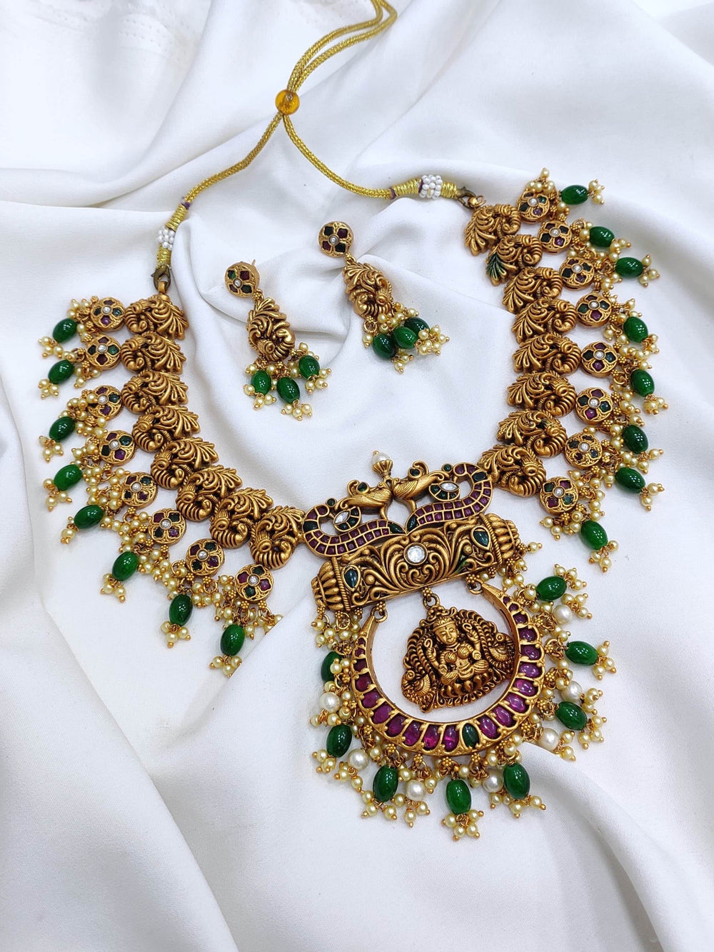 Nagasi Work with Kempu Stones Bridal Necklace - Nakshatra Jewels