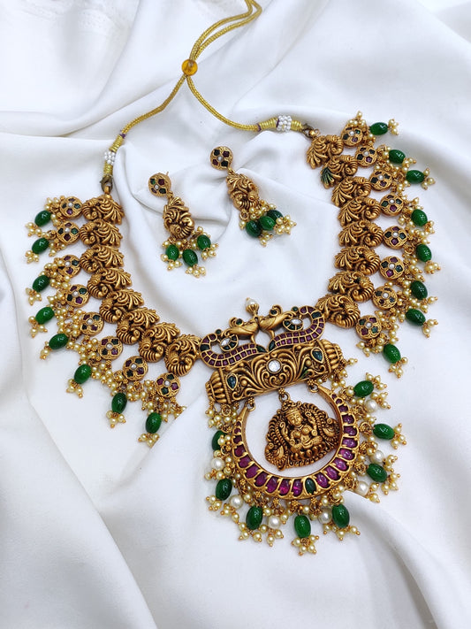 Nagasi Work with Kempu Stones Bridal Necklace