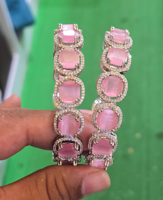 AD Stone Bangles (Silver polish)