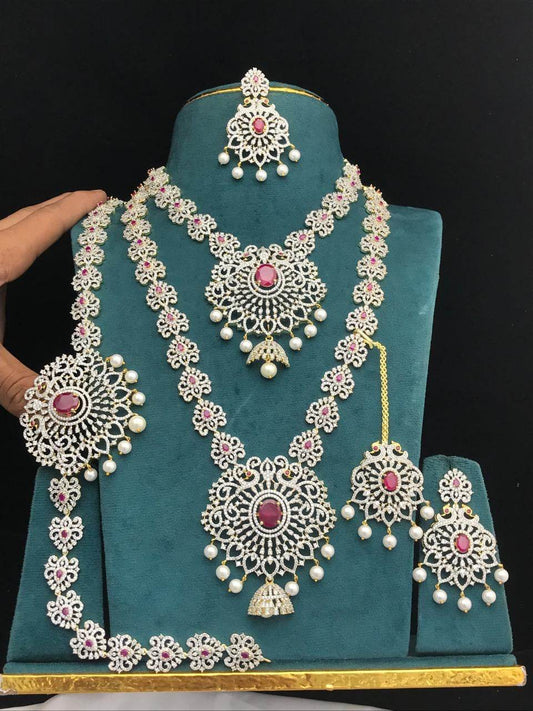 American Diamond Stones Bridal Combo - Nakshatra Jewels
