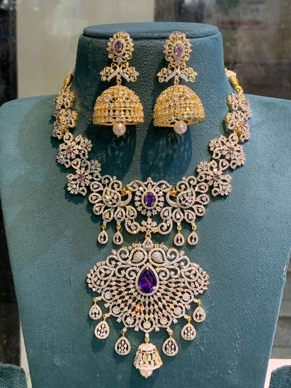 American Diamond Stone Bridal Necklace - Nakshatra Jewels