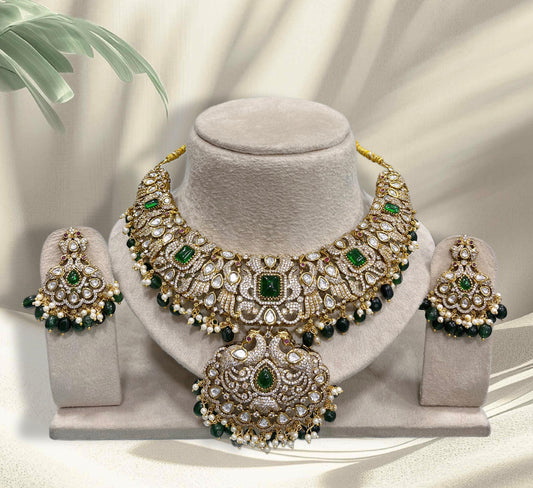 Victorian Polish with AD and Mossianite Stones Bridal Necklace