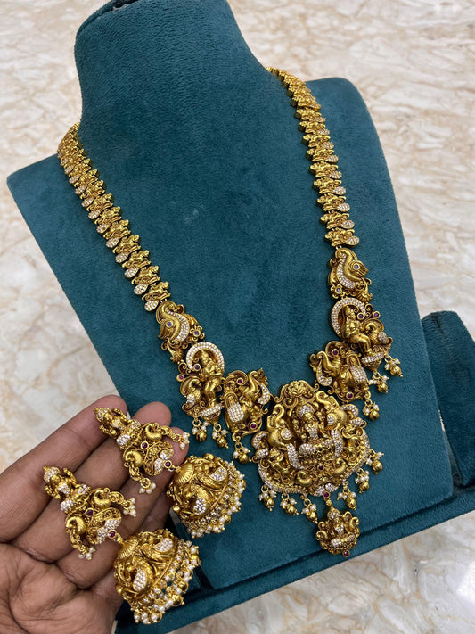Nakshi Work with Kempu and AD Stones Bridal Haram