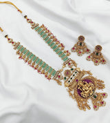 Nagasi work with Kempu Stones Pendent Beads Haram - Nakshatra Jewels