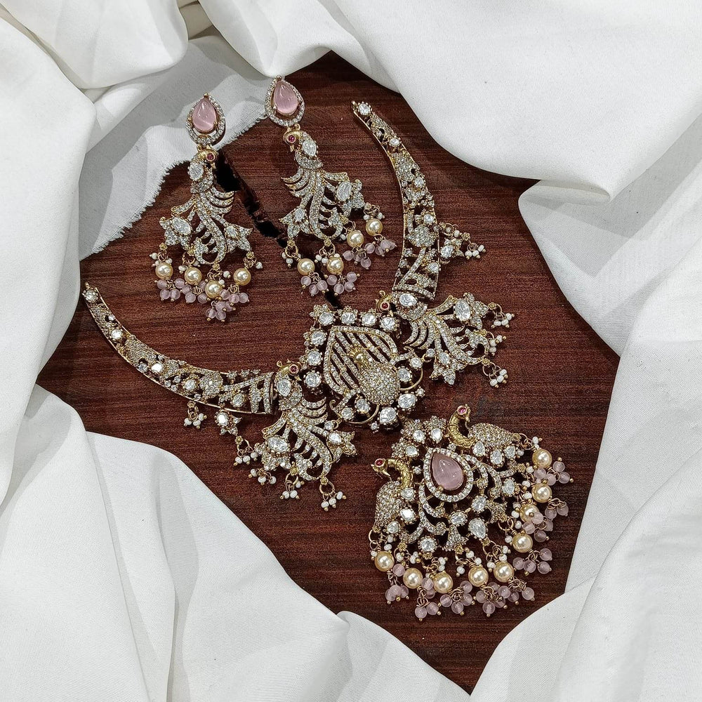 Victorian Polish with AD & Moissanite Stones Bridal Necklace - Nakshatra Jewels