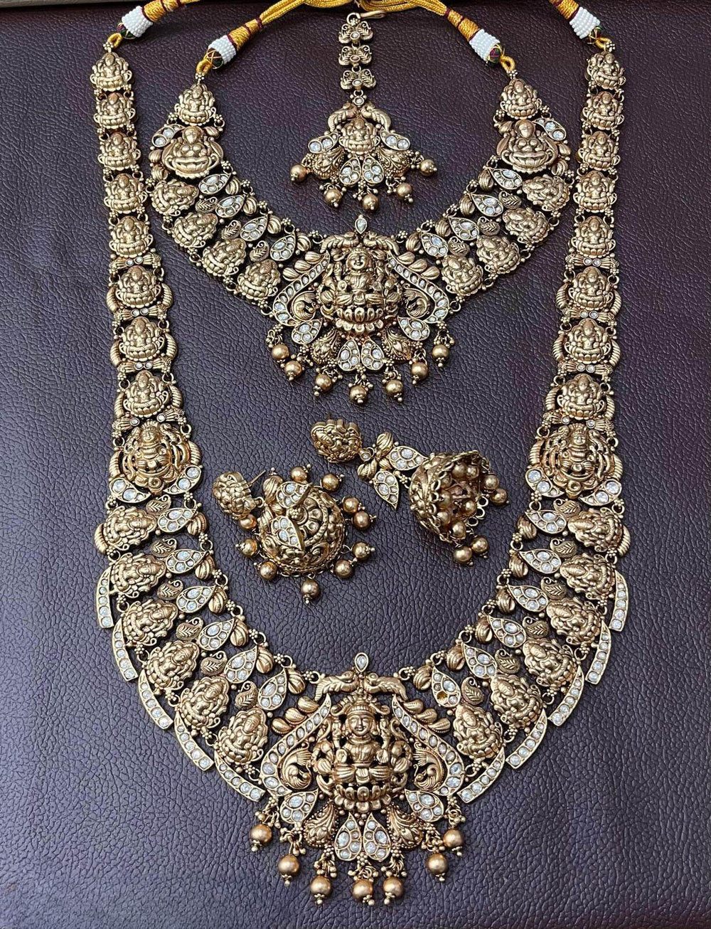 Nakshi Work with Kempu Stones Bridal Combo Set - Nakshatra Jewels