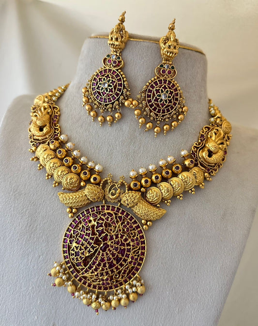 Nagasi Work with Kempu Stones Bridal Necklace