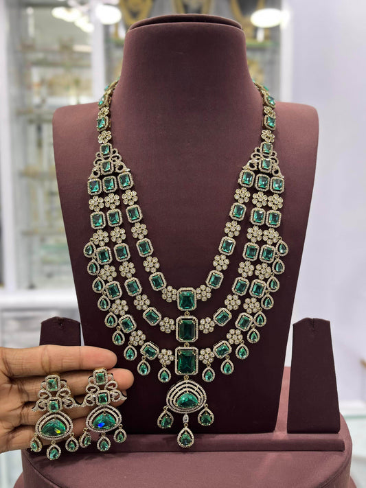 Victorian Polish with AD Stones Bridal Layer Haram - Nakshatra Jewels