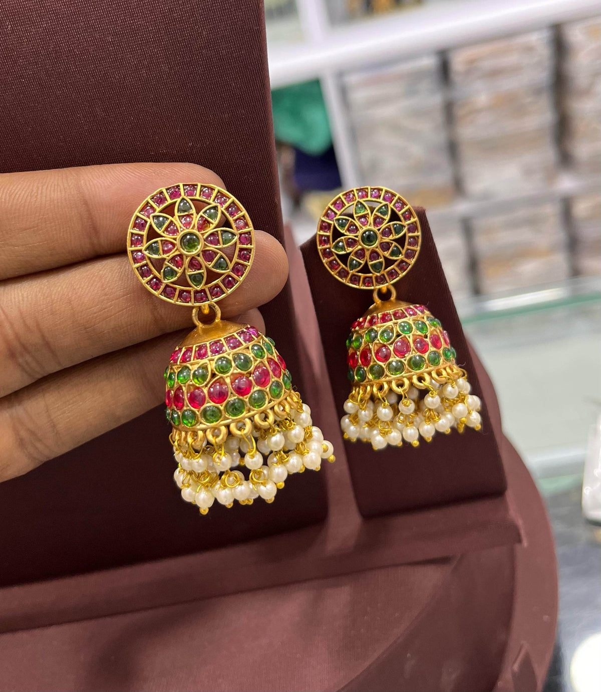 Premium Matt with Kempu Stones Earrings