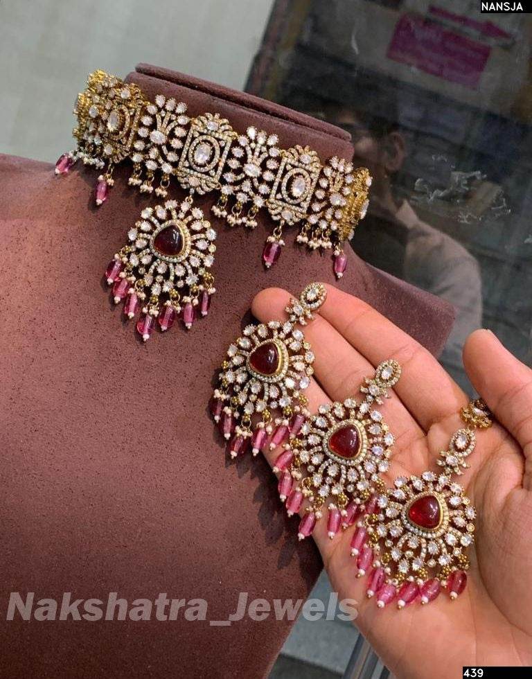 Victorian Polish with Moissanite Stones Bridal Choker - Nakshatra Jewels