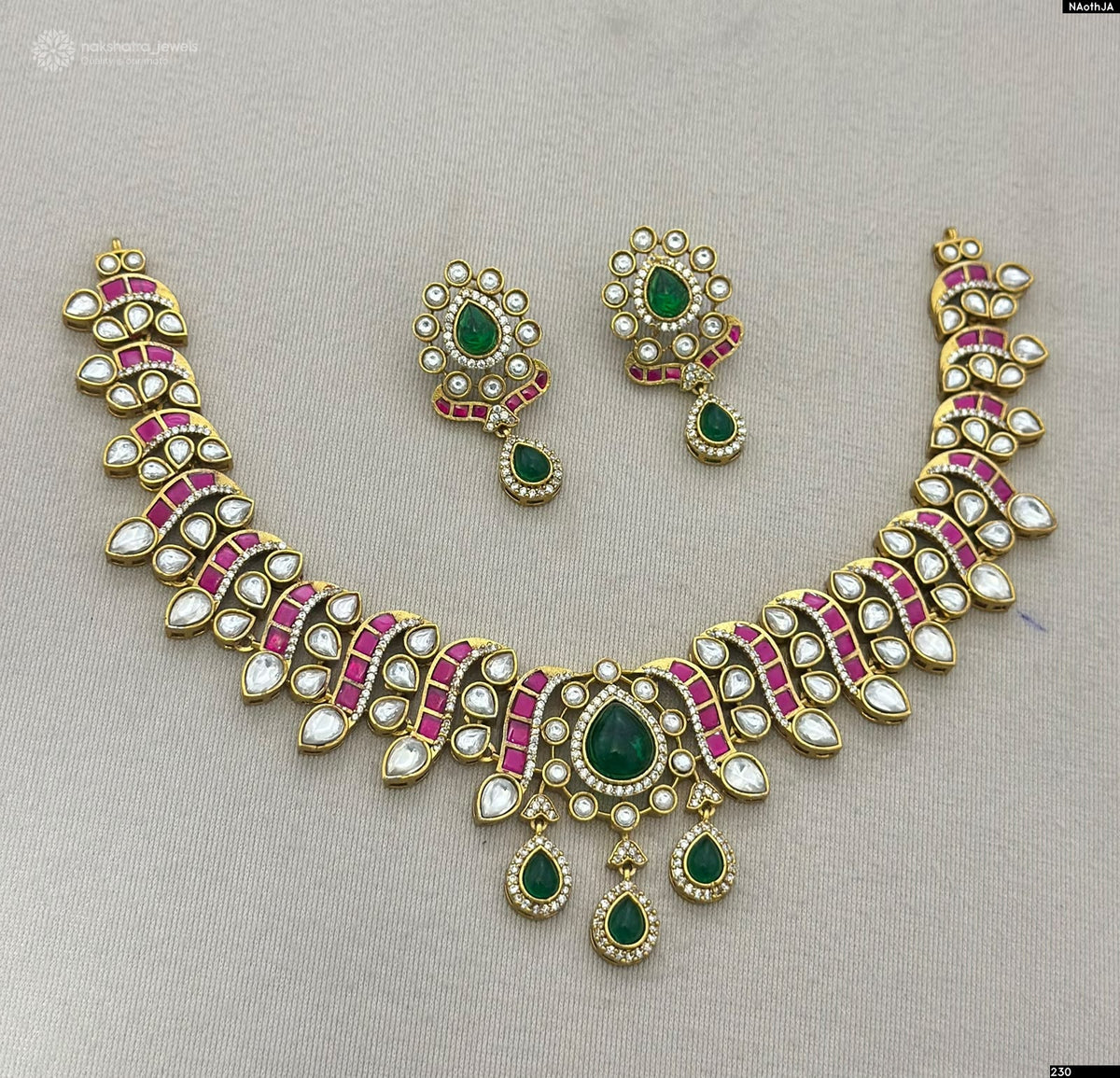 Mossianite with Kundan Stones Necklace