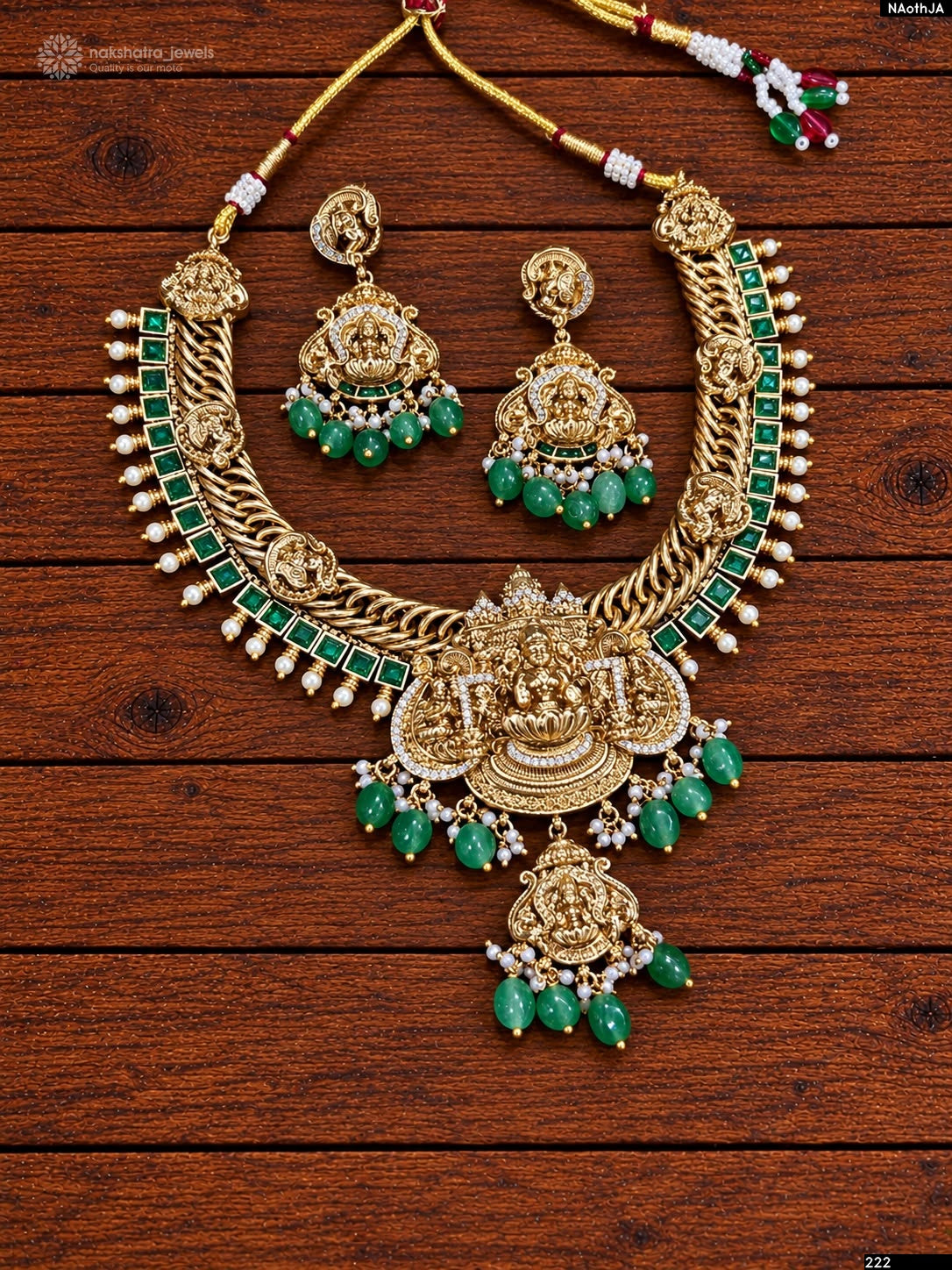 Nakshi Work with Kempu Stones Bridal Necklace