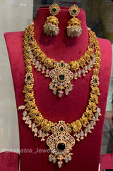Victorian Polish AD Stones & Nakshi Work Bridal Combo Set - Nakshatra Jewels