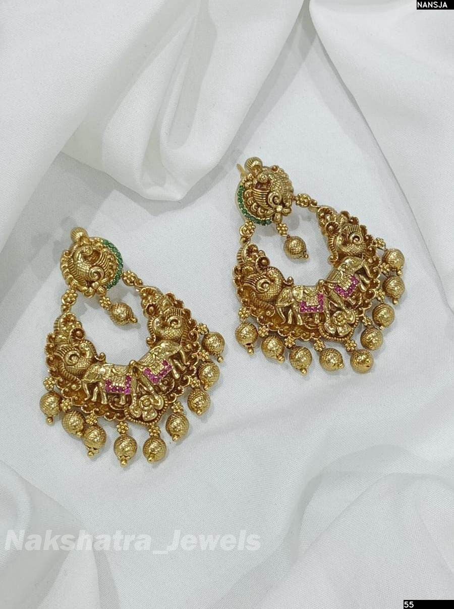 Premium Matt with Kempu Stones Earrings - Nakshatra Jewels