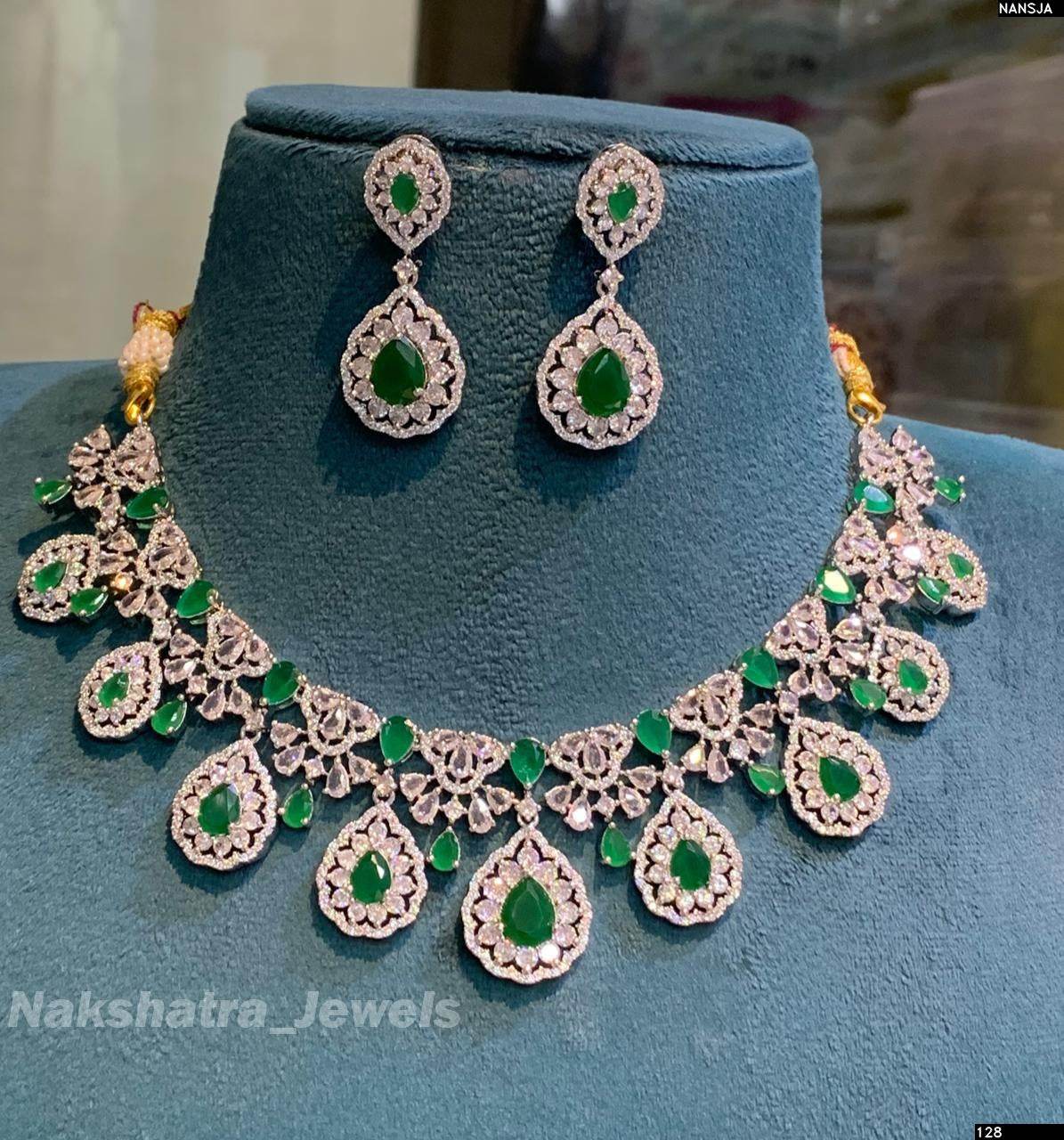 American Diamond Stones Necklace (Silver Polish)