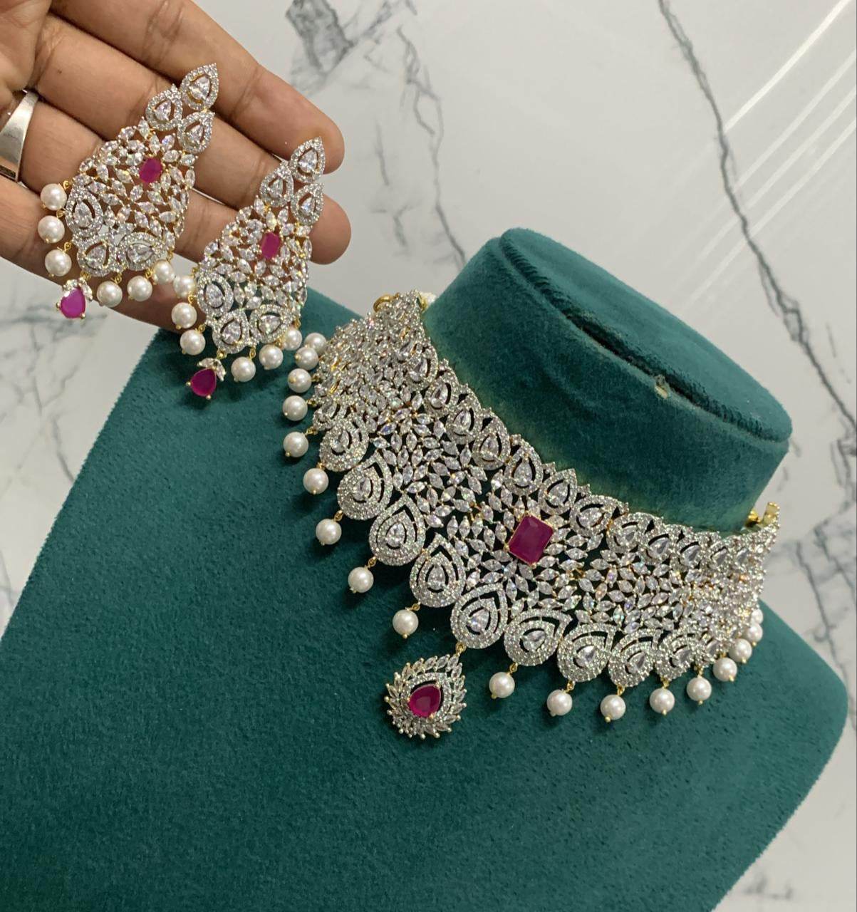 American Diamond Stones Bridal Neck set - Nakshatra Jewels