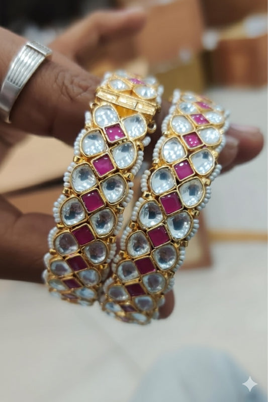 Kundan with Mossianite Stone Bangles (Openable)