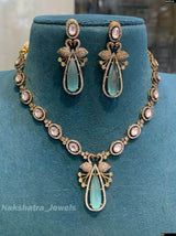Victorian Polish AD & Moissanite Stones Necklace - Nakshatra Jewels
