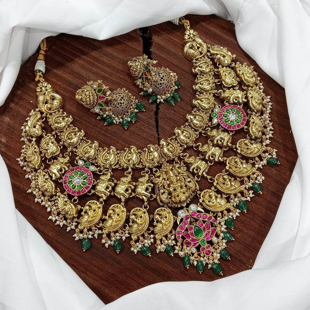 Nagasi Work with Jaadu Kundan Stones Bridal Neck Set - Nakshatra Jewels
