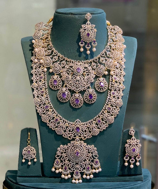 American Diamond Stones Bridal Combo Set - Nakshatra Jewels