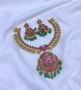 Nakshi Work Kassu Mala with Kundan Locket Bridal Necklace