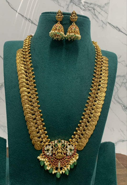 Nakshi Work Kasu Haram with Kundan Stones Pendent