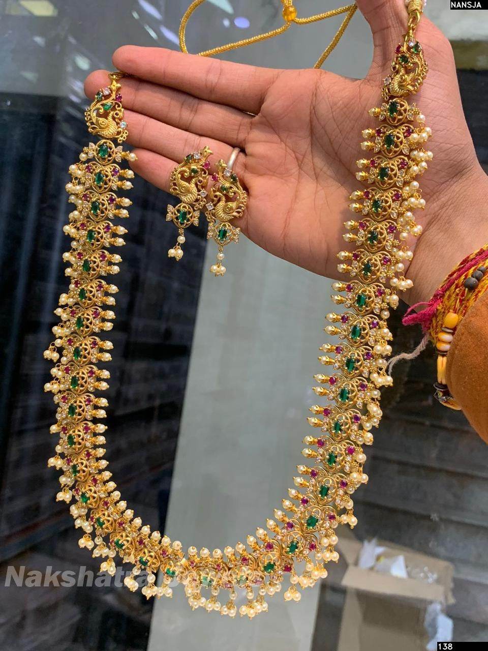 Premium Matt with AD & Kempu Stones Haram - Nakshatra Jewels