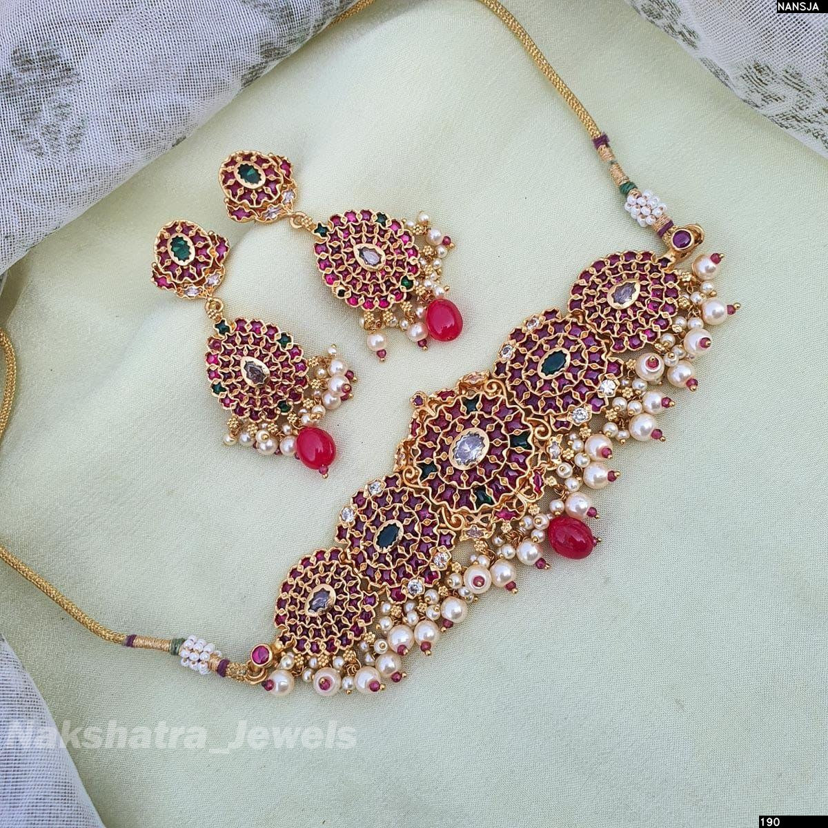 Nagasi work with Kempu Stones Bridal Necklace