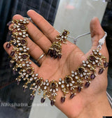 Victorian Polish with Moissanite Stones Neck Set - Nakshatra Jewels