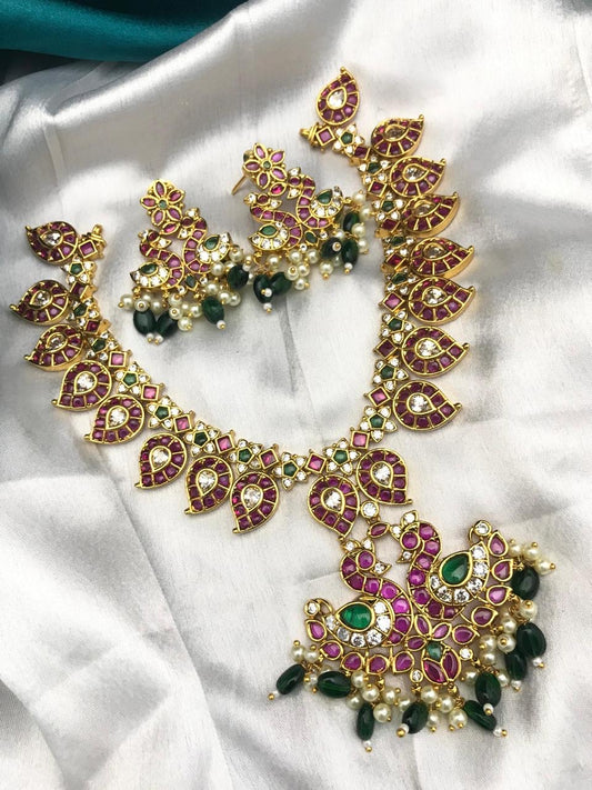 Premium Matt Finished Kempu and AD Stones Necklace