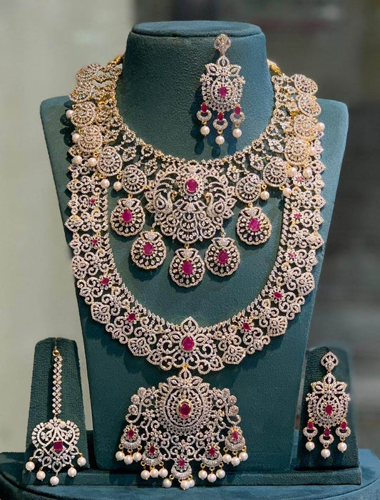American Diamond Stones Bridal Combo Set - Nakshatra Jewels