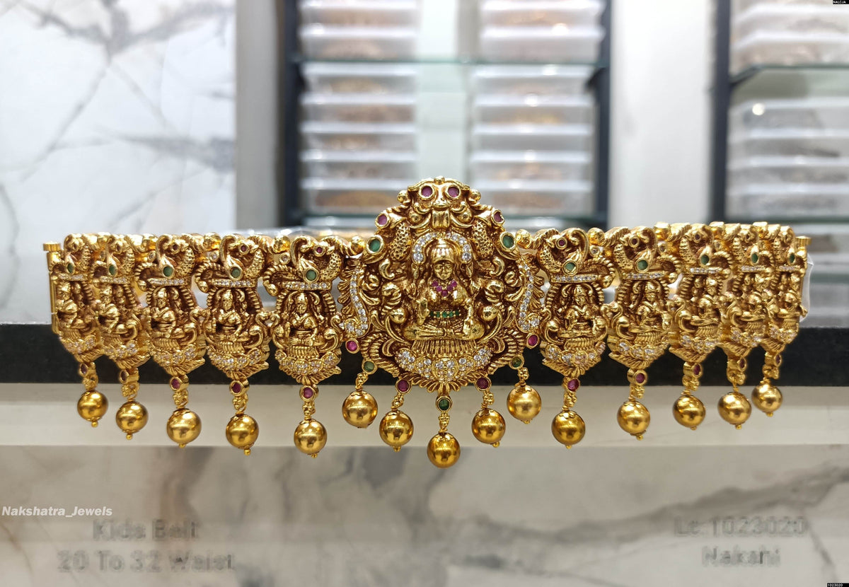 Nakshi Work with AD Stones Bridal Hip Belt (Gold Replica)