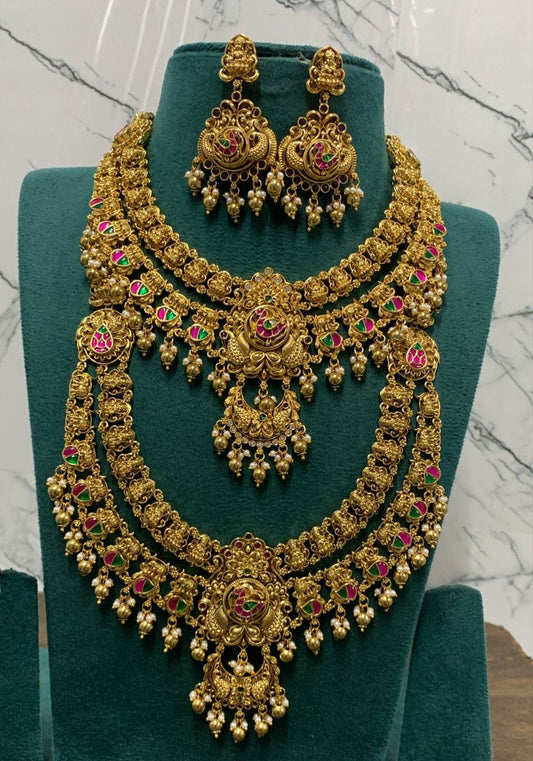 Nakshi Work with Kundan stones Bridal combo set - Nakshatra Jewels