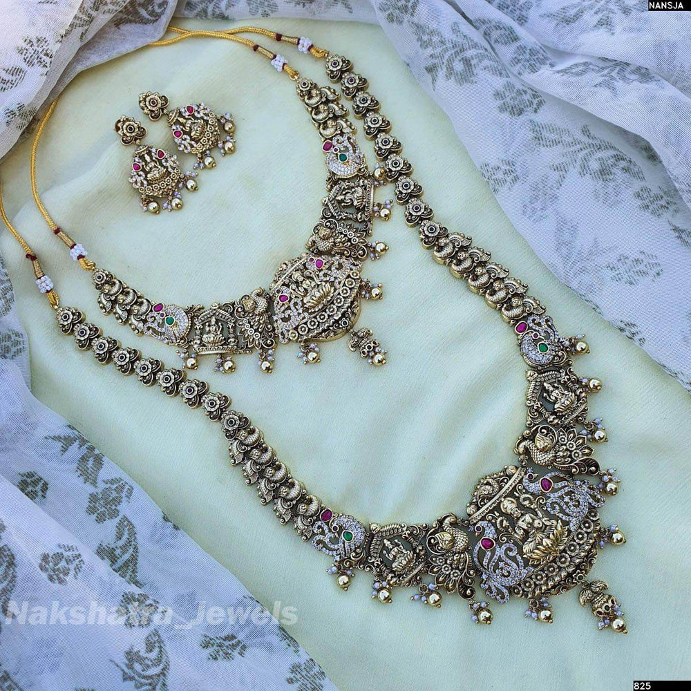 Nakshi work with Victorian Polish AD Stones Bridal Combo Set - Nakshatra Jewels