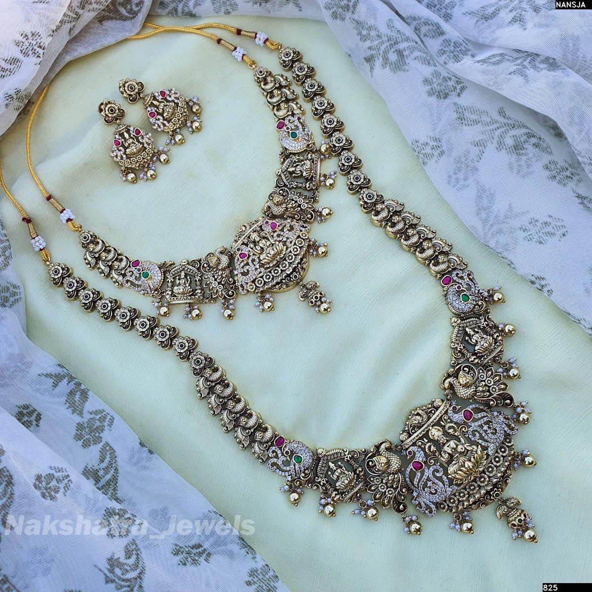 Nakshi work with Victorian Polish AD Stones Bridal Combo Set