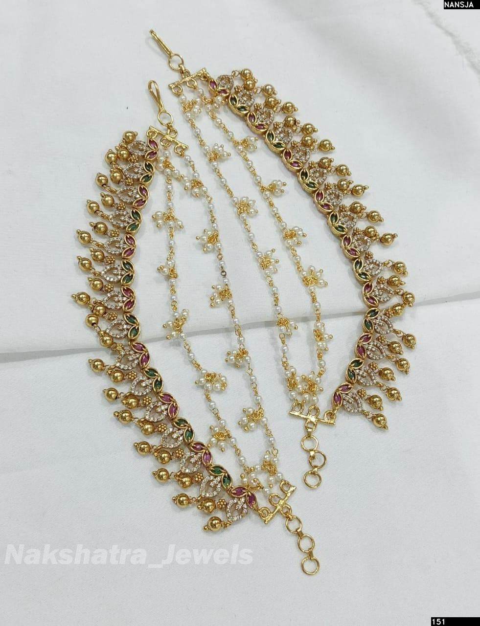 Premium Matt with Kempu Stones Ear Chains - Nakshatra Jewels