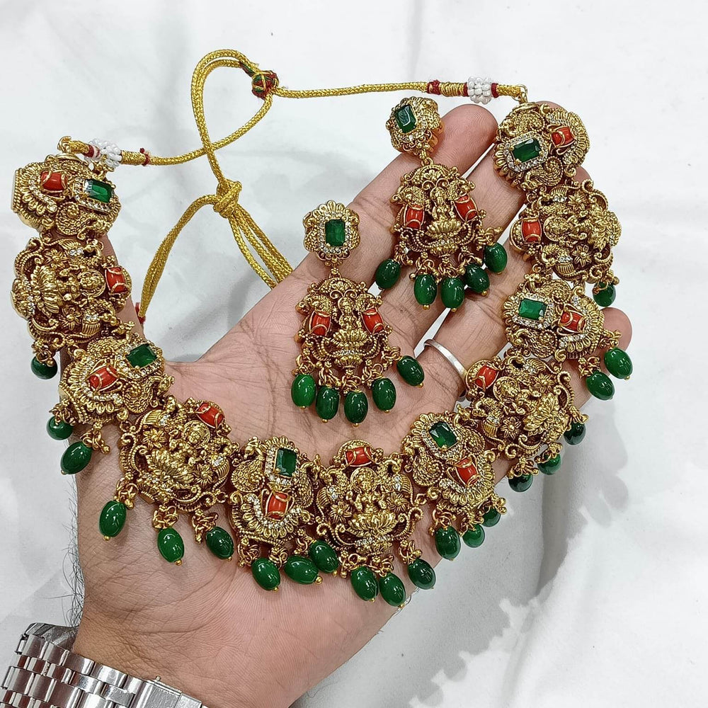 Nakshi Work with AD Stones Bridal Necklace - Nakshatra Jewels