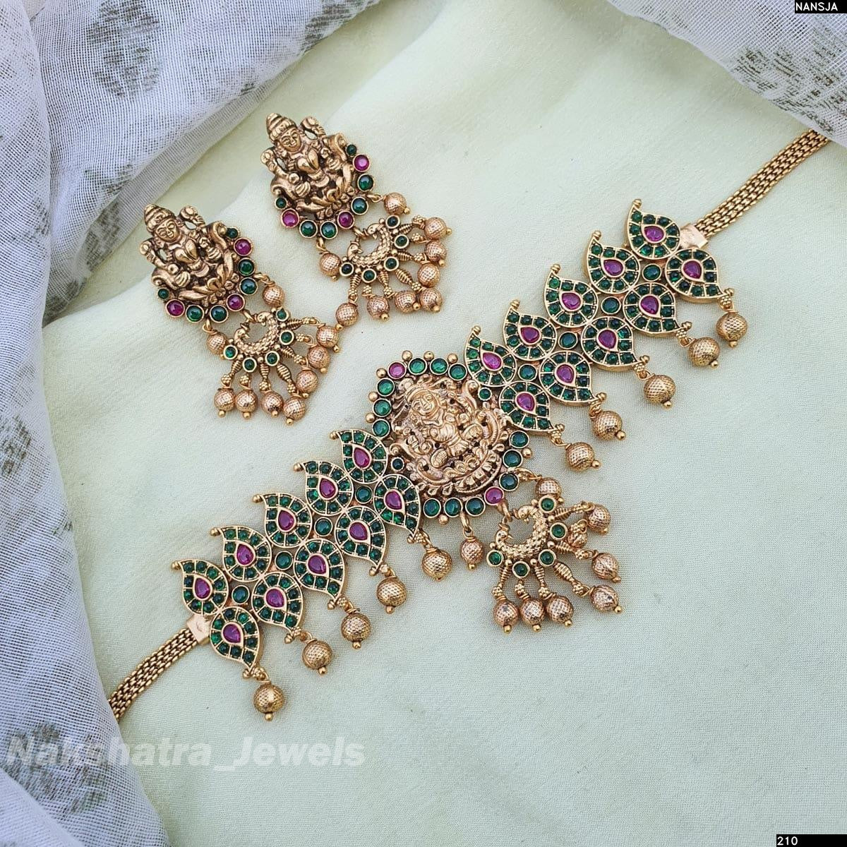 Nagasi work with Kempu Stones Bridal Choker