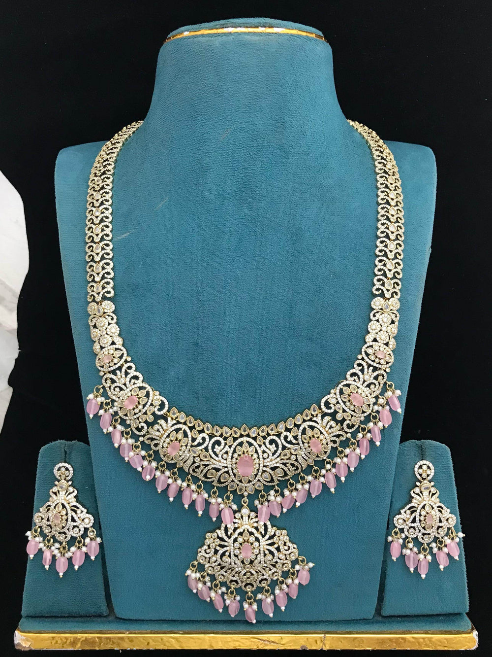 Victorian Polish with AD Stones Bridal Haram - Nakshatra Jewels