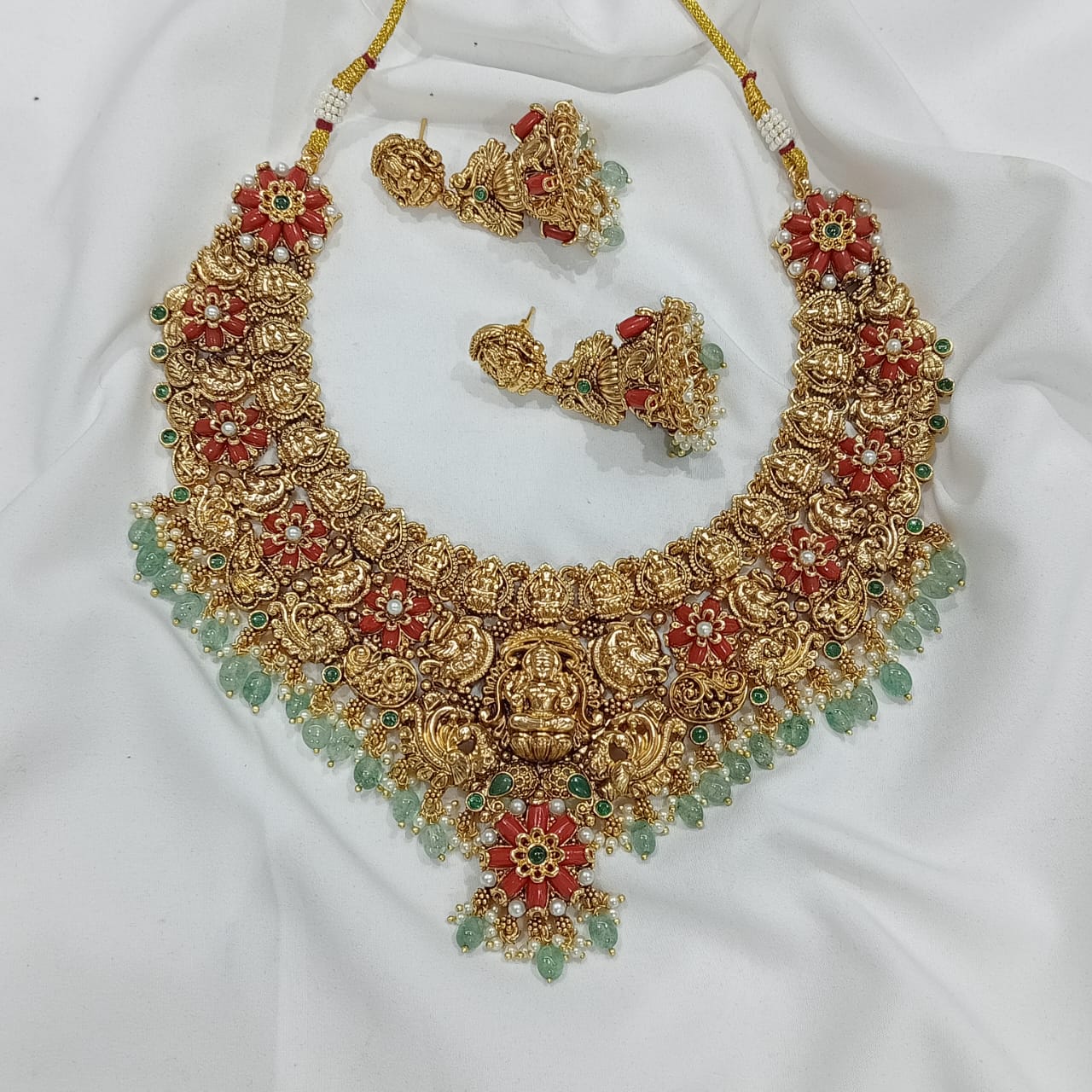 Nakshi work with Coral Beads Bridal Necklace