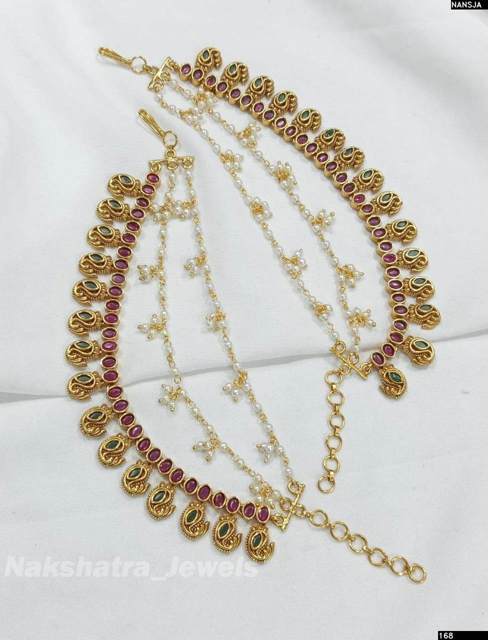 Premium Matt with Kempu Stones Ear Chains - Nakshatra Jewels