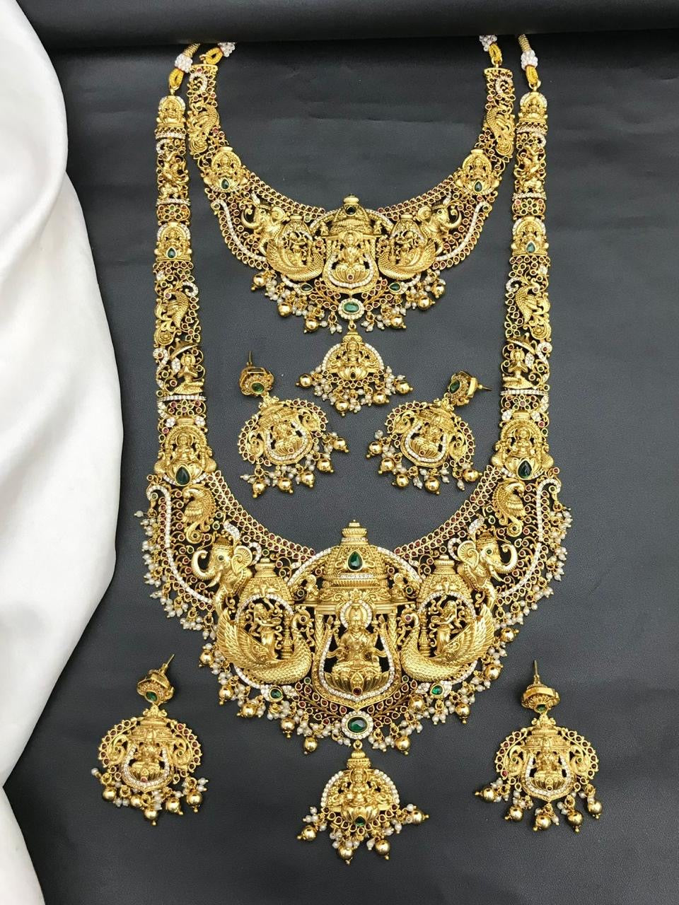Nakshi work with Kempu Stones Bridal Combo Set