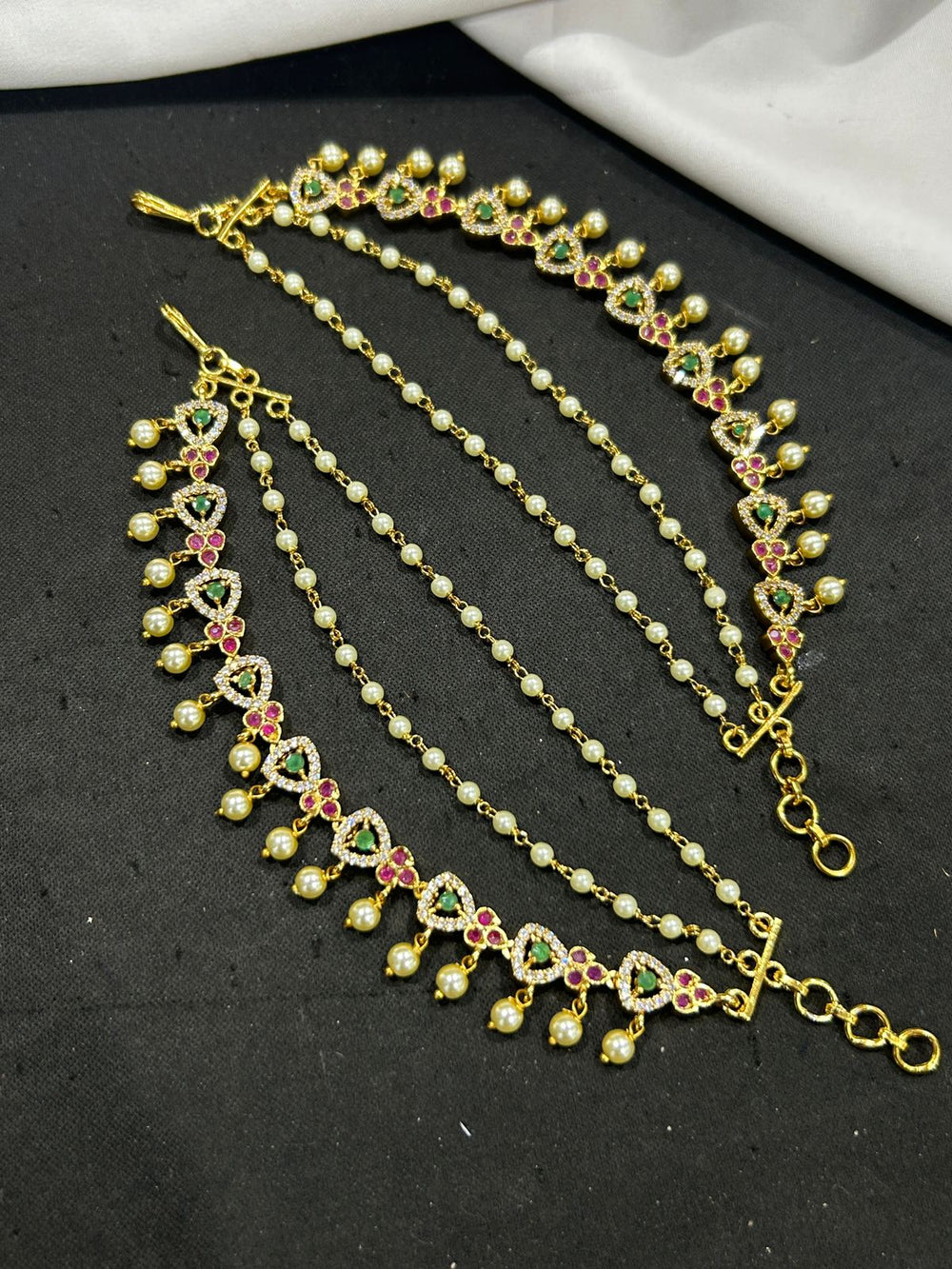 Premium Matt with AD and Kempu Stones Ear Chains